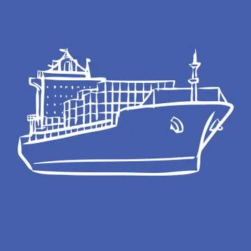 Cargo ship with containers icon hand drawn Stock Illustration