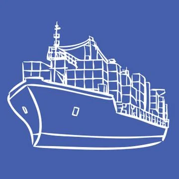 Cargo ship with containers icon hand drawn 스톡 일러스트