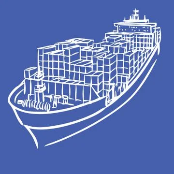 Cargo ship with containers icon hand drawn 스톡 일러스트