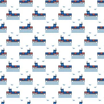 Cargo Ship with Containers vector Delivery colored seamless pattern イラスト素材