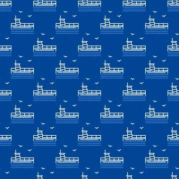 Cargo Ship with Containers vector Delivery concept outline seamless pattern Stock Illustration
