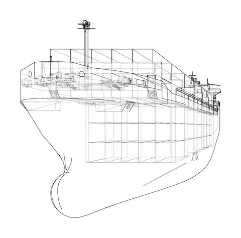 Cargo ship with containers. Vector Illustrazione stock