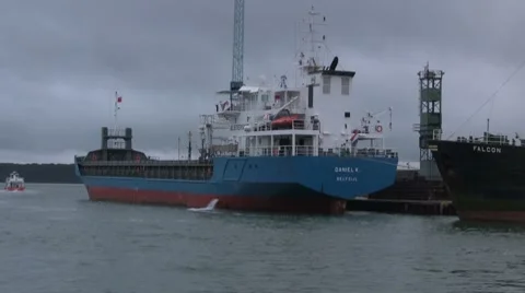 Cargo ship Daniel K. Delfzijl tied up at the docks Stock Footage 7159317