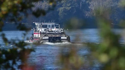 Cargo ship on the danube river Stock Footage 164033574