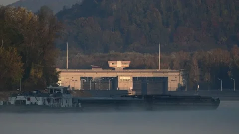 Cargo ship on the danube river Stock Footage 164141747