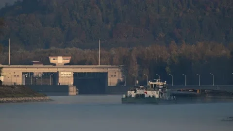 Cargo ship on the danube river Stock Footage 164141771