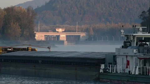 Cargo ship on the danube river Stock Footage 164141834
