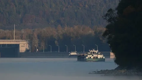 Cargo ship on the danube river Stock Footage 164141862