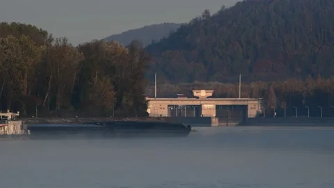 Cargo ship on the danube river Stock Footage 164141951
