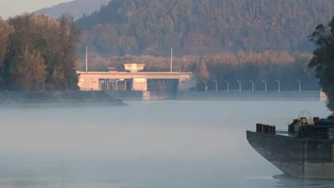 Cargo ship on the danube river Stock Footage 164142073