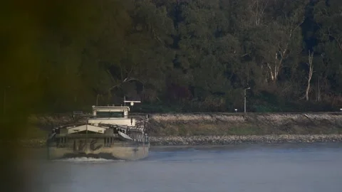 Cargo ship on the danube river Stock Footage 164142274