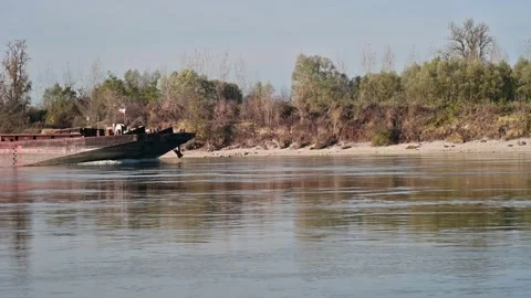 Cargo ship on the danube river Stock Footage 164665554