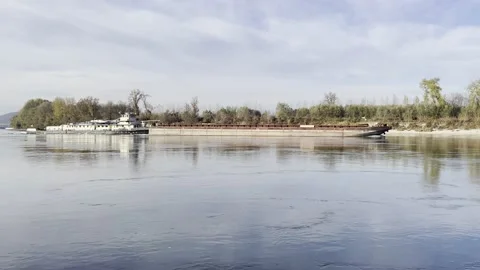 Cargo ship on the danube river Stock Footage 166717709