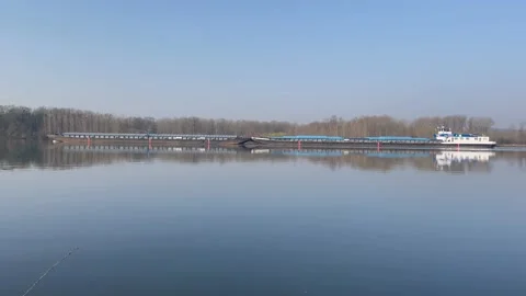 Cargo ship on the danube river Stock-Footage 228368381