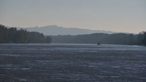Cargo ship on the danube river in wallsee Stock Footage 294187870