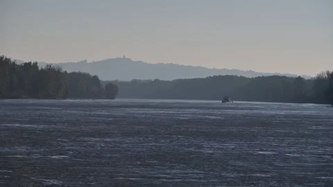 Cargo ship on the danube river in wallsee Stock Footage 294188002