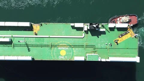 Cargo Ship Deck and Tugboat Stock Footage 334903038