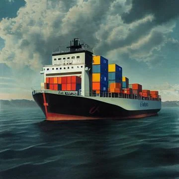 Cargo ship delivers cargo across the ocean Stock Illustration