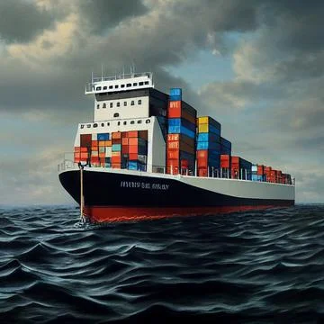 Cargo ship delivers cargo across the ocean Stock Illustration