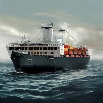 Cargo ship delivers cargo across the ocean Stock Illustration