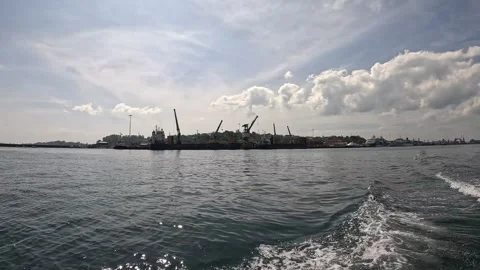 Cargo Ship at Dock with Cranes, Port Blair, Andaman Islands Stock Footage 339371670