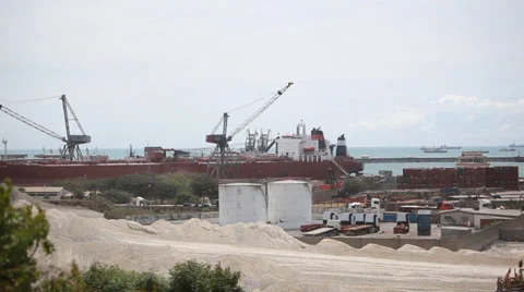 Cargo Ship Docked at Tema Harbour, Ghana Stock Footage 38373519