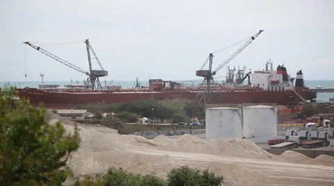 Cargo Ship docked at Tema Harbour, Ghana Stock Footage 38373743
