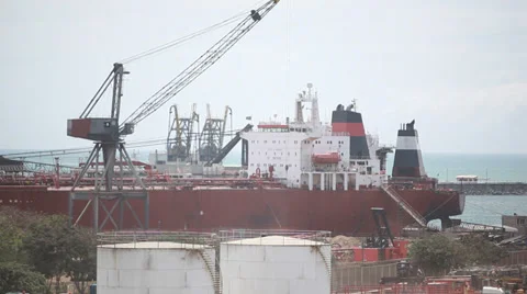 Cargo Ship docked at Tema Harbour, Ghana Stock Footage 38374093