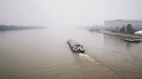 Cargo ship on Donau river Stock Footage 142563252