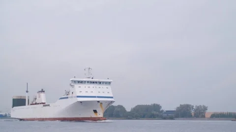 Cargo Ship Driving In A River Stock Footage 127036117