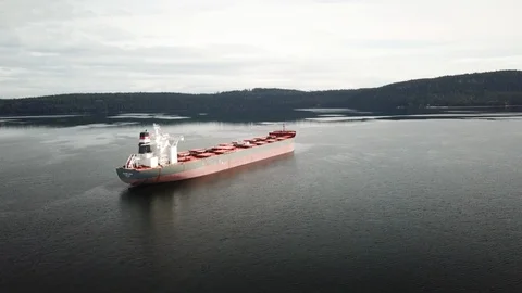 Cargo Ship drone flyby, Pacific Northwest Stock Footage 88966490
