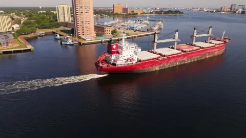 Cargo Ship on Elizabeth River Between Portsmouth and Norfolk Virginia Vidéo 336446297