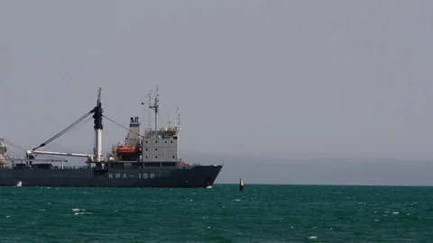 Cargo ship is on the fairway Stock Footage 75811763