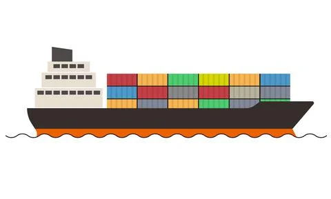 Cargo ship flat icon design vector illustration Stock Illustration