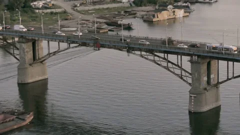 Cargo ship floating under the bridge Stock Footage 78766526
