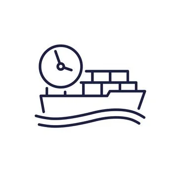 Cargo ship, freight shipping time line icon, shipment delay vector Stock Illustration