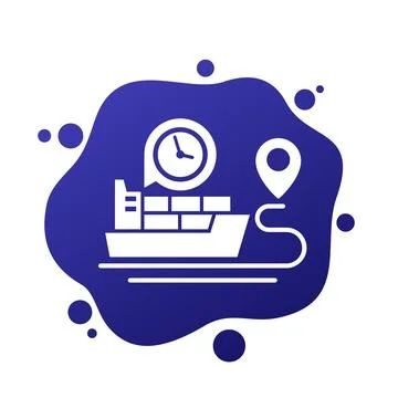 Cargo ship, freight shipping time vector icon Stock Illustration