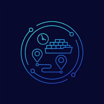 Cargo ship, freight shipping time icon, shipment delay linear design Stock Illustration