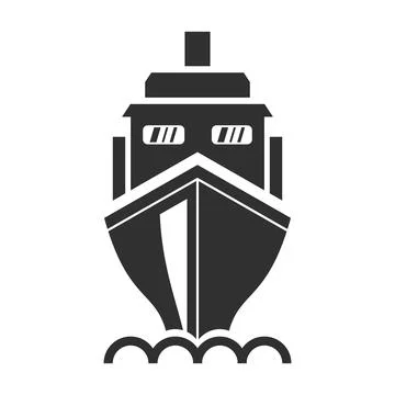 Cargo ship front view vector icon black cruise liner silhouette isolated Stock Illustration