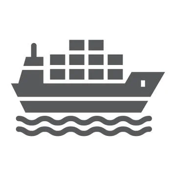 Cargo ship glyph icon, logistic and delivery, delivery ship sign vector graphics Illustrazione stock