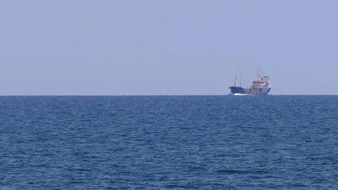 Cargo ship with goods sailing in summer heatwave on Lake Ontario Stock Footage 92103357