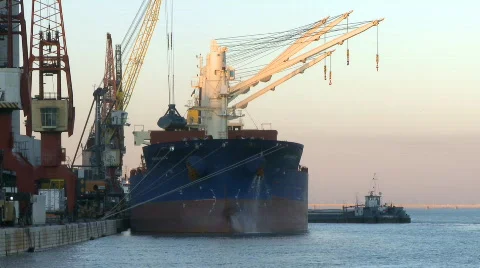 Cargo Ship harbor cranes Video stock 286196