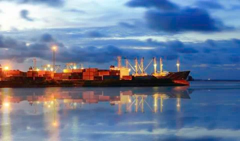 Cargo ship in the harbor 스톡 사진