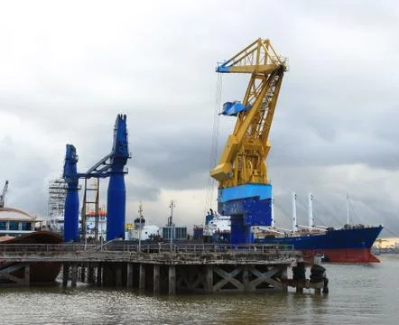 Cargo ship in the harbor Stock Photos