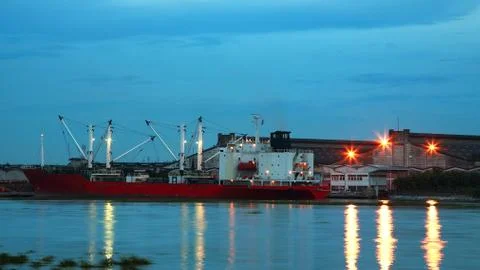 Cargo ship in the harbor Stock Photos
