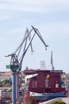 Cargo ship in harbor Stock Photos