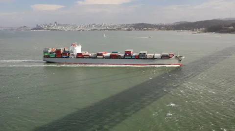 Cargo Ship Heading Out to Sea in San Francisco Bay, California Video stock 5948848