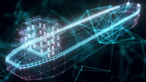Cargo Ship hologram Close up Stock Footage 154842585