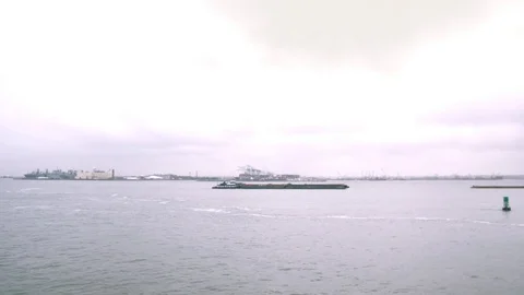Cargo ship in the Hudson River Stock Footage 76540454