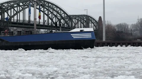 Cargo ship, ice floes Stock Footage 32704302